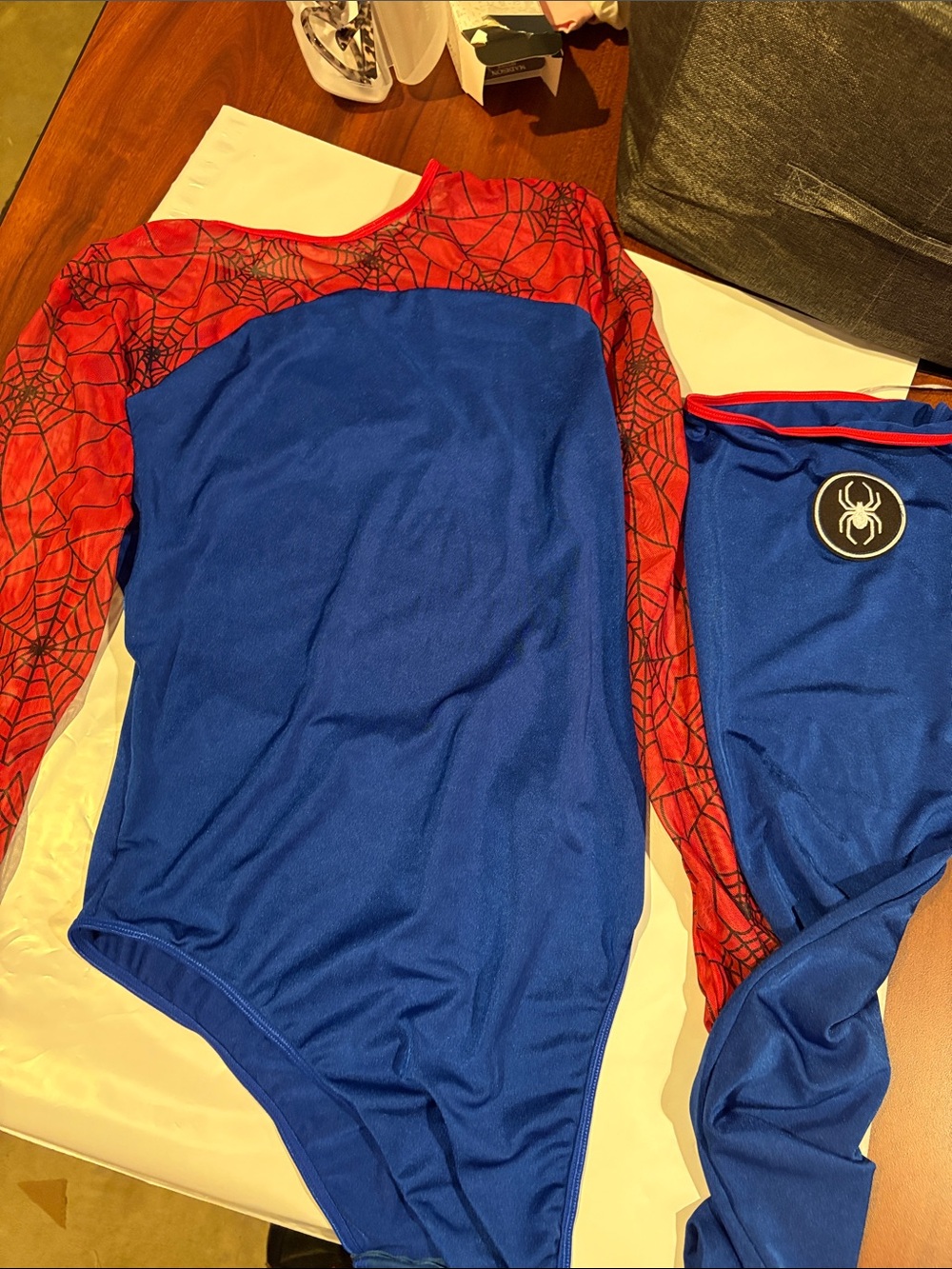 Spider-Themed Blue & Red Long-Sleeve Leotard and tights size xl